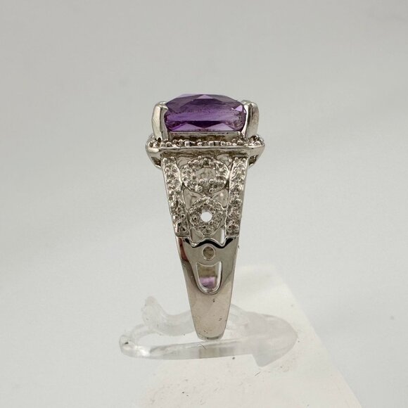 Beautiful Emerald Cut 2.25 Carat Amethyst Ring - Sterling w Diamond Accent Size - Picture 4 of 16